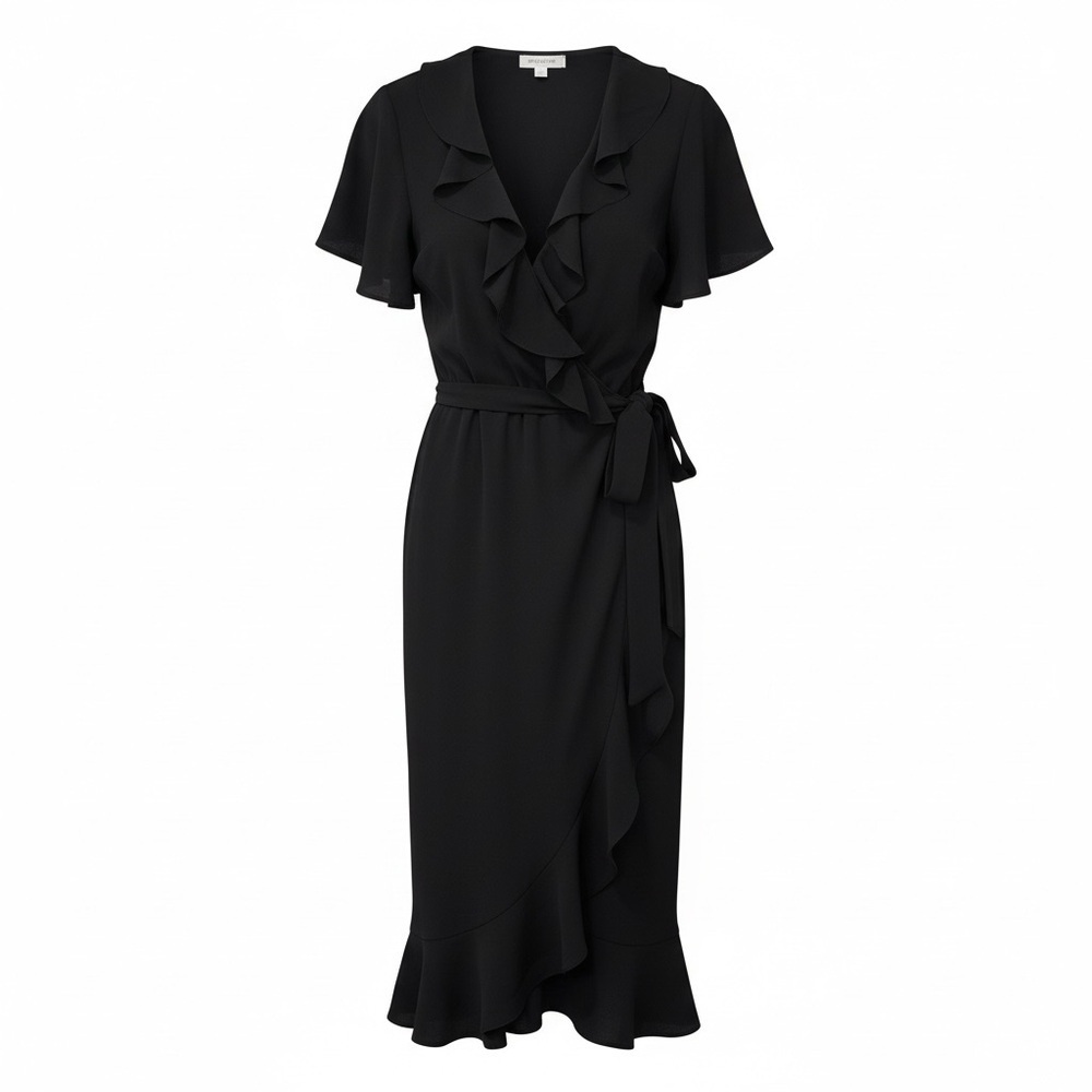 Chelsea28 black ruffle midi cocktail dress, medium